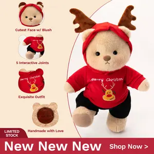 Getahug Red Sweatshirt Teddy Bear - Handmade Plush Toy, Cute Face with Blush, Stuffed Animal, Christmas Little Gifts for Girls, Christmasgift, Christmasgiftideas