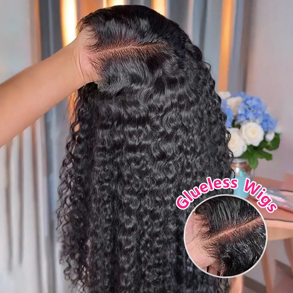 Bling Hair 6x4 Glueless Lace Front Wig 100% Human Hair 180% Density Loose Deep Wave Pre Cut Pre Plucked Hair Line HD Lace Closure Wig For Women Natural Look Easy to Apply #SummerVibes