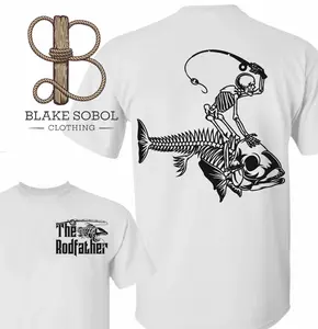 Skeleton Riding Fish The RodFather 2 Sided Shirt, Funny Fishing Tee, Fisherman Outdoors Outfit, Fishing Dad Tee, Father's Day Gift, Camo Dad Gift