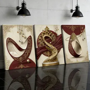 3 Counts Wooden Framed Canvas Painting, Abstract Gold And Red Geometric Art Images, Exquisite Poster, Perfect Gift, Decor For Living Room, Bedthroom, Modern Art, Fashion Family Poster, Wall Art Decoration