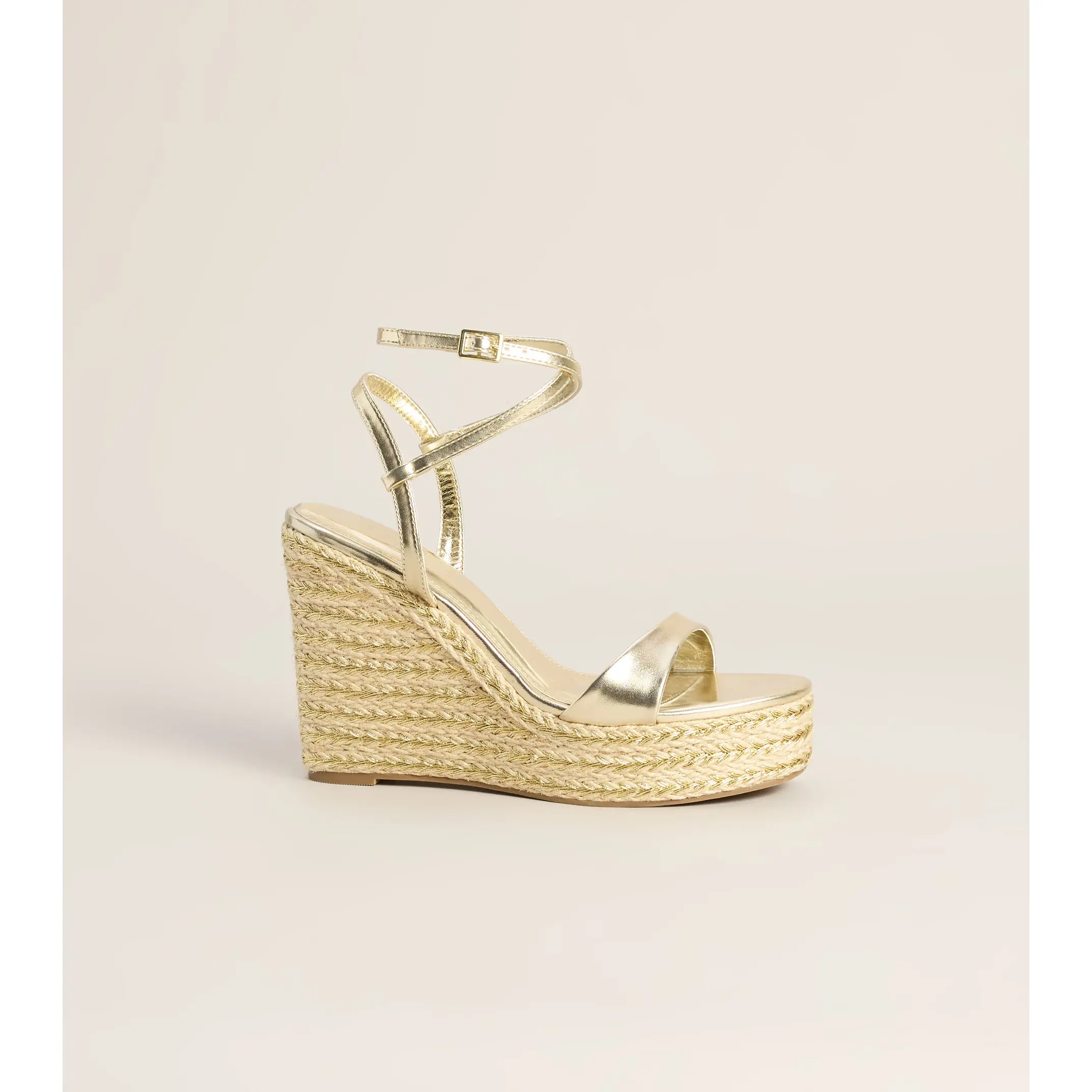 Chic On Arrival Metallic Espadrille Wedges