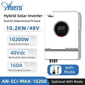 Anern 10.2KW 48V Solar Hybrid Inverter  48V DC to 220V-230V AC On/Off Grid Pure Sine Wave Solar Inverter with 160A MPPT Charge Controller#household#solar inverter Wave Inverter with LCD Display White Box