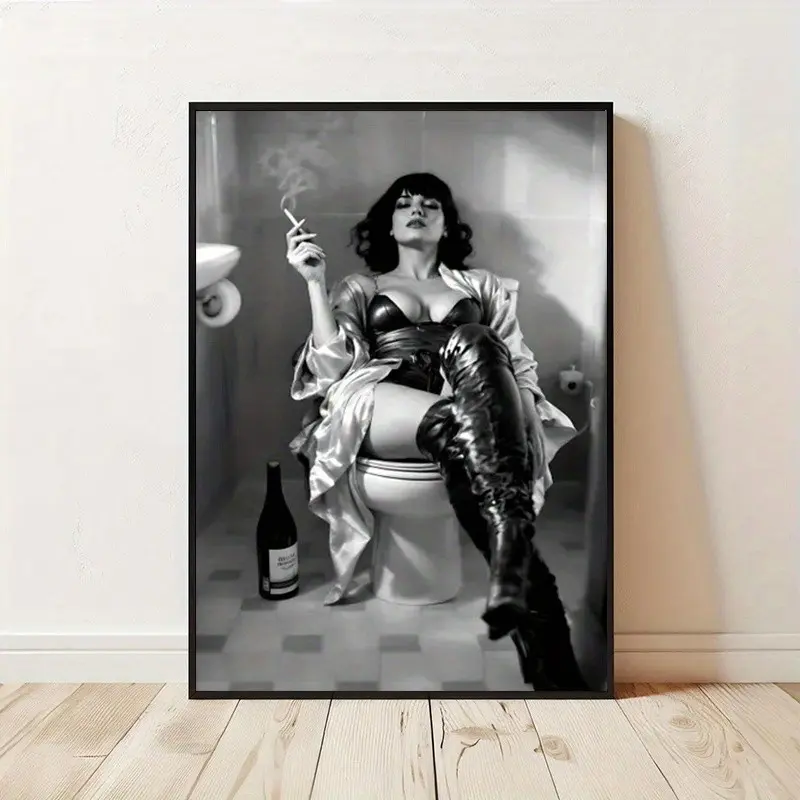 Bold Modern Women Smoking Art Poster, Contemporary Decor, Unique Style Wall Art for Living Room Bedroom Bathroom Office Cafe