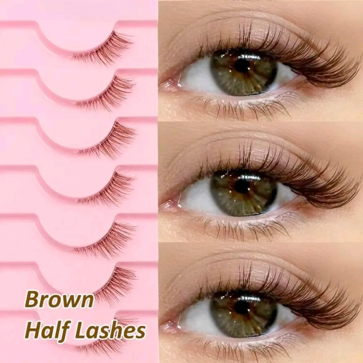 10 Pairs Brown Half Lashes Natural False Eyelashes Wispy Faux Mink Lashes Soft Lightweight Reusable 3D Eye Lashes Extension, Wispy Lash Extensions Daily Makeup Set Easy Apply for Beginners Friendly, Dating, Party, Wedding, Fake Eyelashes