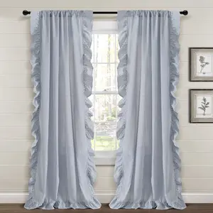 Lush Decor Farmhouse Reyna Ruffle Window Curtain Panels - Set of 2 - 54"W x 84"L - Striped Curtains for Bedroom - Coquette Living Room Curtains