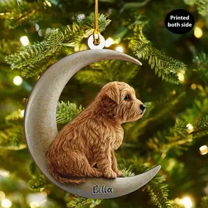 Personalized Norfolk Terrier Dog on Moon Ash Plywood Ornament Flat 2D Cutout Holiday Tree Decor Gift for Pet Lover, Families, Puppy Keepsake
