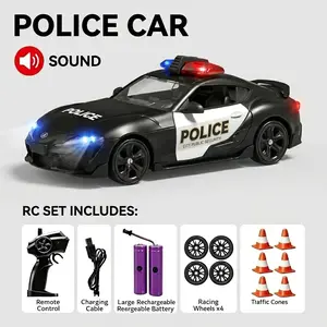 1:24 Scale RC Police Drift Car, Realistic Supra Police Design with Flashing Lights & Siren, 4WD High-Speed Remote Control Toy