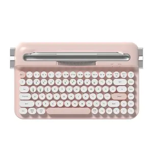 AJAZZ AF84 Wireless Membrane Silent Typewriter Keyboard, Computer Keyboard, BT/2.4G Dual-Mode Connection, Cute Retro Aesthetic Design with Integrated Stand for Tablet, PC, Laptop, Multifunctional Keyboard