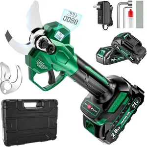 Electric Pruning Shears, 2.1" (54mm)  Diameter Cordless Electric  with LCD Display, 21V Brushless  Branch  with 2 count Rechargeable 2000mAh  & 2  (Green)
