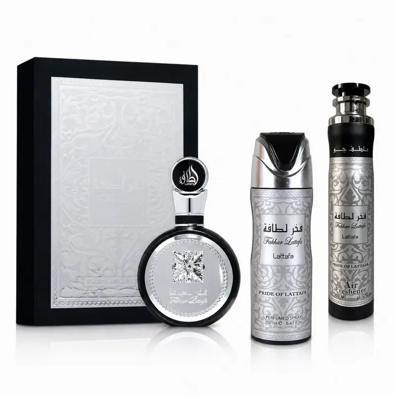 Lattafa Fakhar (3-Piece Bundle) for Men – Eau de Parfum 100ml + Perfume Spray 200ml + Air Freshener 300ml – Fresh Fruity Fragrance with Bergamot & Amber Wood Notes, Long-Lasting Scent
