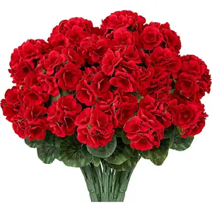 Artificial geraniums for outdoor use, realistic artificial geraniums resistant to UV thread Silk imitation geraniums for garden plants greenhouse courtyard wedding outdoor home decoration, Fake Blossom Plants, red, Artificial flower