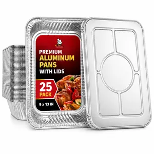 katbite Heavy Duty 9x13 Aluminum Pans with Aluminum Lids, 25 Pack Disposable Foil Pans, Half Size Steam Table Deep Trays, Rectangular Baking Pans for Cooking, Roasting, Baking, Grilling, Lasagna, Meal Prep, Food Storage, Catering, Takeout & BBQ