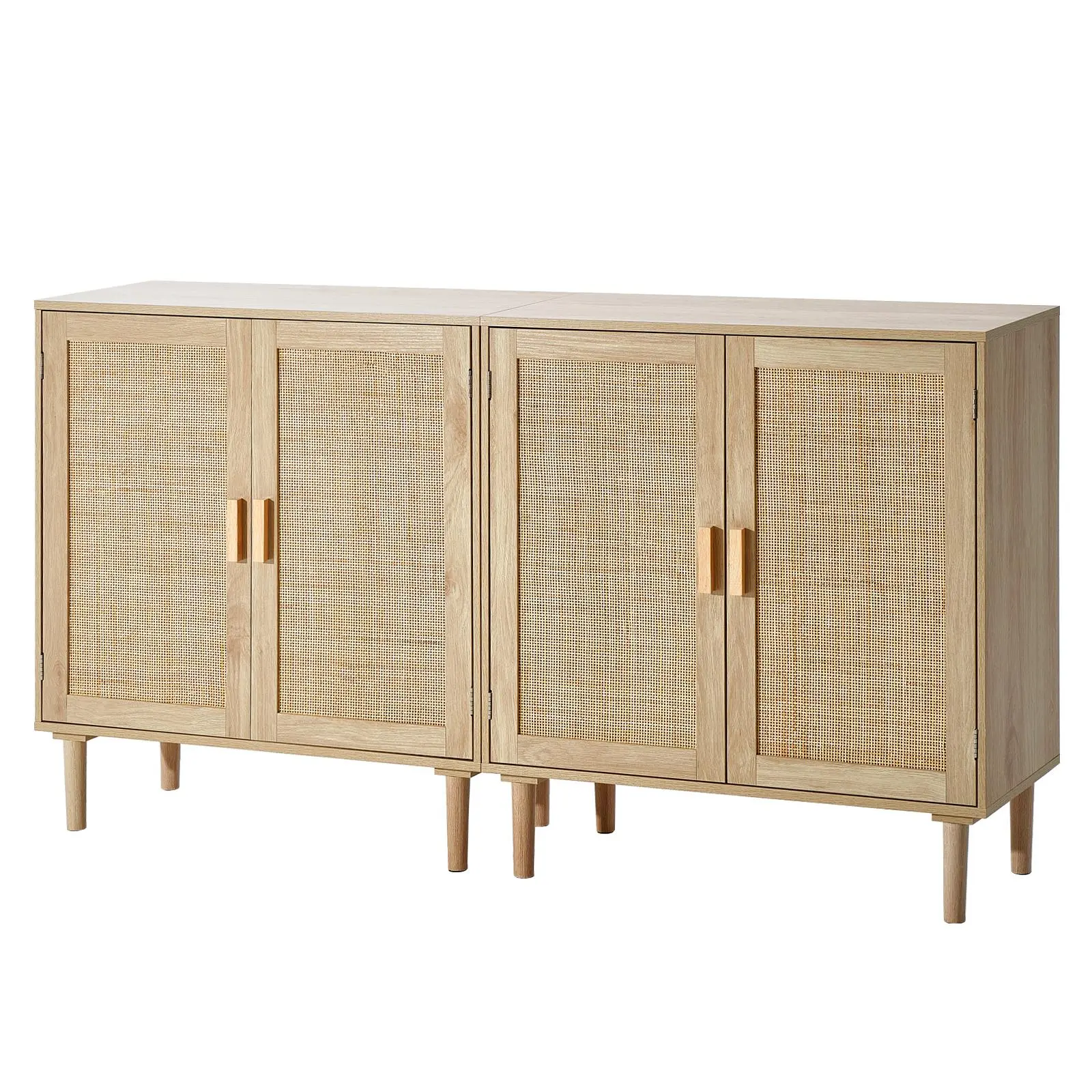 VEVOR Rattan Cabinet,  Set of 2, Rattan Storage Cabinet with 4 Magnetic Doors and Adjustable Shelves, Sideboard Buffet Cabinet for Hallway, Entryway, Living Room, or Kitchen, Natural