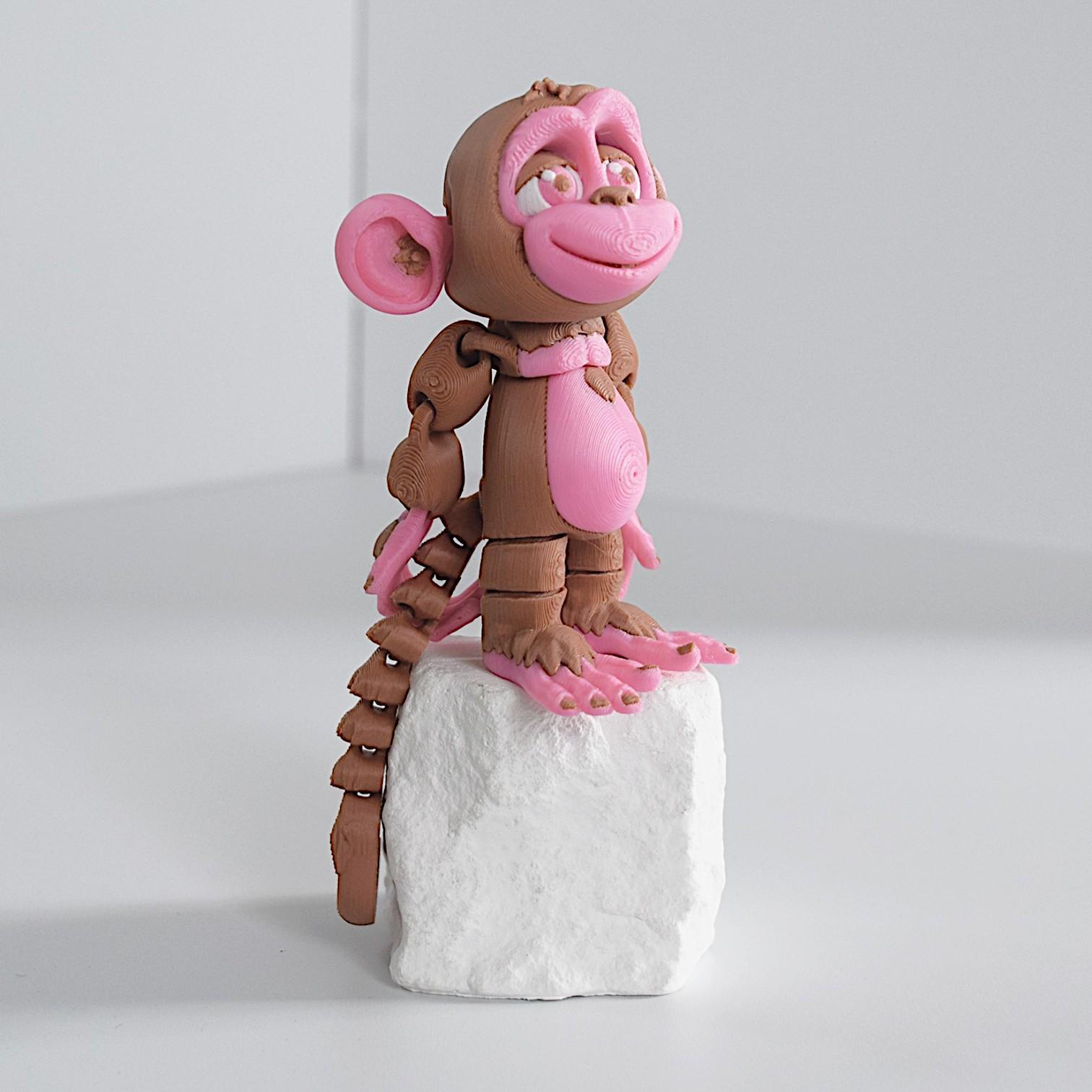 3D Printed Articulated Monkey Toy - Flexible Poseable Simian Figurine for Creative Desk Decor, Sensory Fidget Toy for Kids and Adults, Unique Brown and Tan Animal Statue, High-Quality 3D Print Collectible