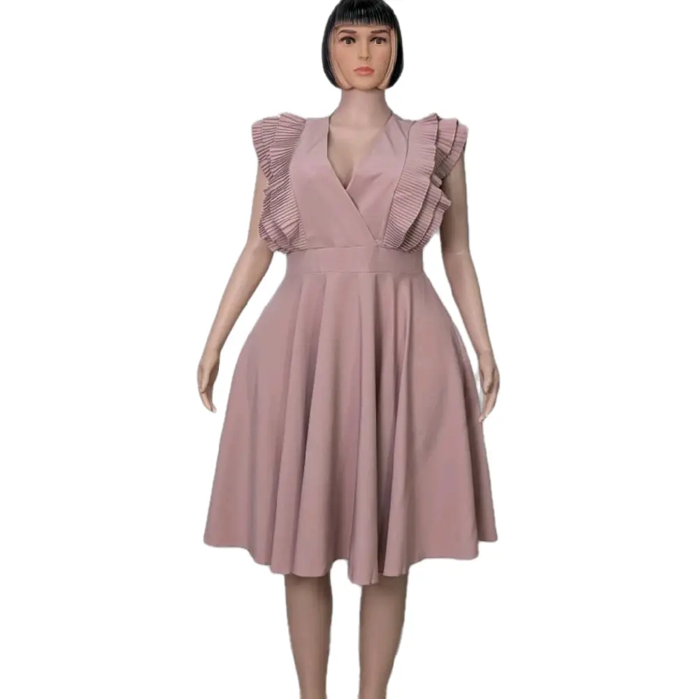 women's solid midi occasional dress with ruffles