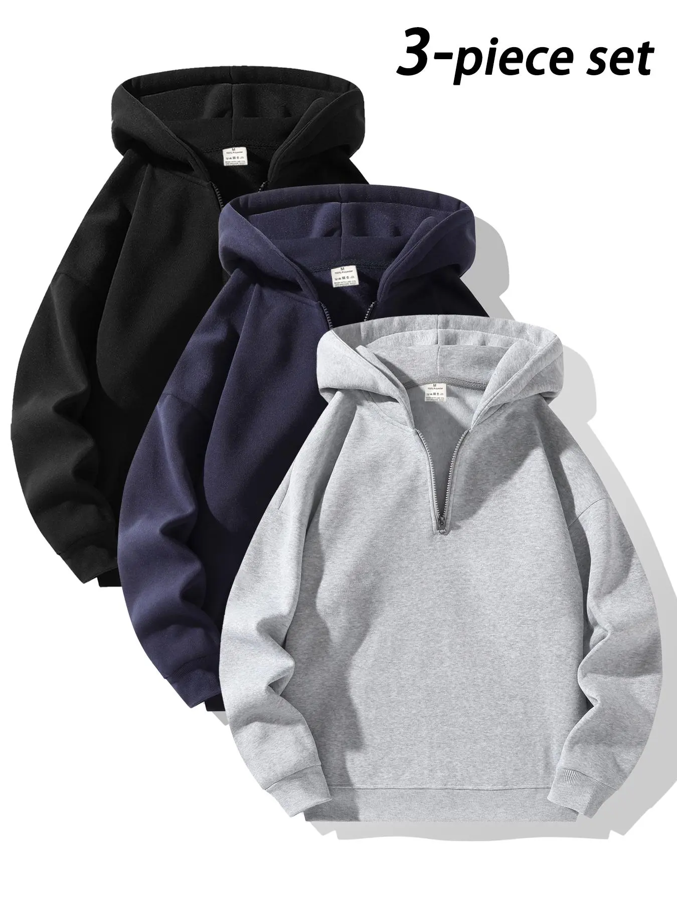 Men's Half-Zip Fleece Hoodie, Casual Plain Long Sleeve Drop Shoulder Sweater, Thick Fabric for Fall & Winter, Sporty Fashion Pullover, Casual Hooded Sweatshirt