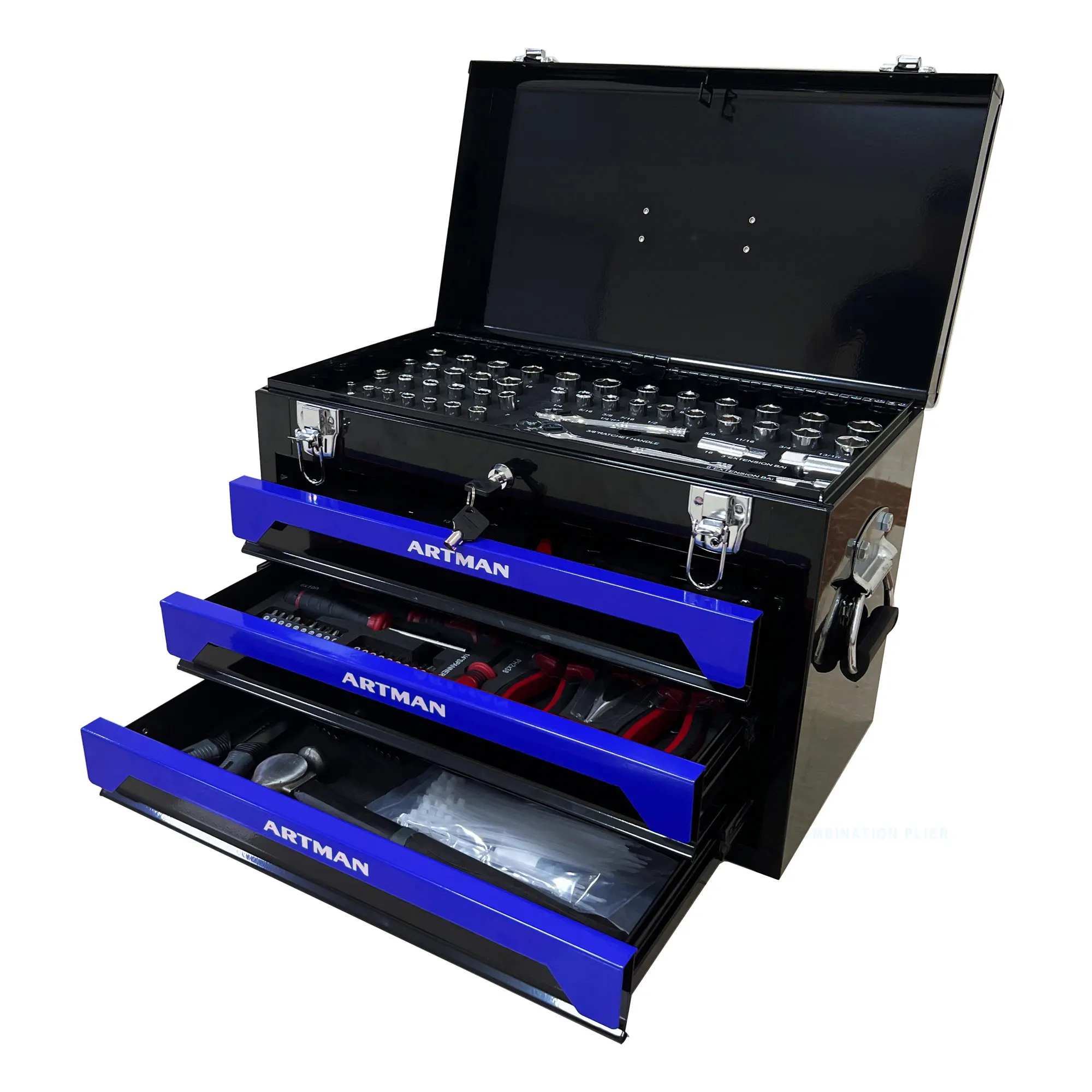 439Pcs Mechanics Tool Set, Industrial hand tool set，Household Tool kit with 3-Drawer Heavy Duty Metal Box, Portable Tool Box for Home/Auto Repair