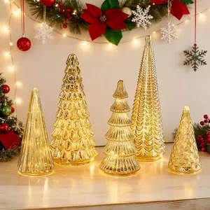 3D Printed Ornaments Cross-Border New Illuminated Mercury Glass Trees Glass Christmas Trees