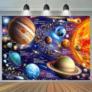 2D Flat Solar System Planets Wall Hanging Tapestry, 1PC Polyester Reusable Backdrop - Home Bedroom Decor, Science Popularization Tool, Space-Themed Kids' Event Decor & Shooting Background,summervibes