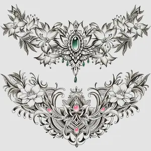 Waterproof Henna Temporary Tattoo Stickers for Women, Large Floral Diamond Design, Easy Apply Body Art for Belly Waist Decor