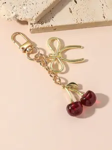 Cherry Bow Bag Charm Decoration Pendant, Sparkly Bag Charm, Stylish Playful Charm, Y2K Glitter Red Cherry Bag Pendant, Gold Bow Design Bag Chain Accessories, Fruit Bag Charm Pendants for Tote Purse, Bag Decoration Keychain Gift for Girls