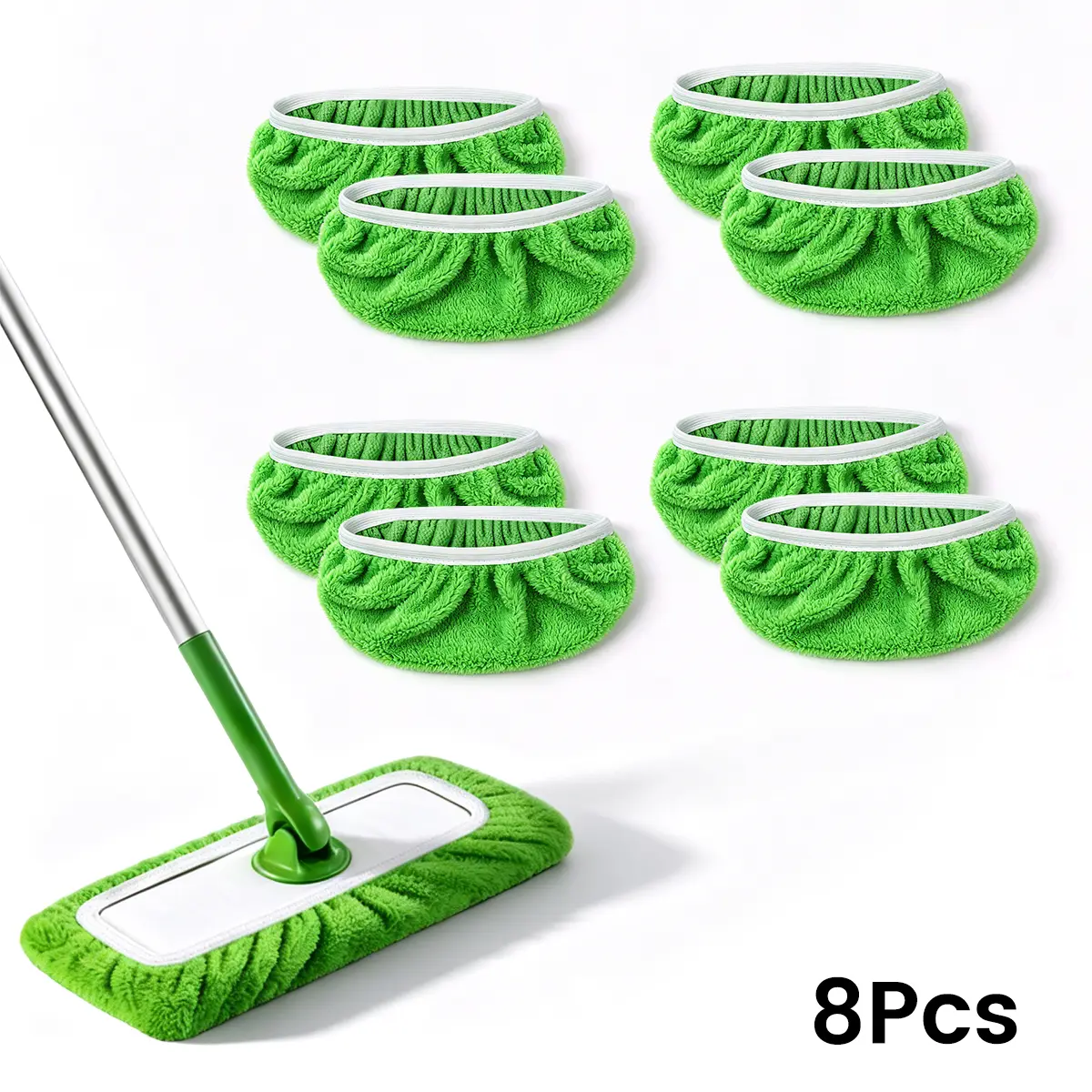 8 Washable Microfiber Mop Heads - Durable, Easy to Install, Reusable - Ideal for Wet or Dry Floor Cleaning, Essential Home Care Accessory for a Shiny Home, Microfiber Mop Head