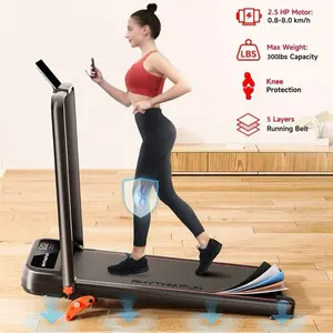 RHYTHM FUN Incline Foldable Treadmill - Fitness Exercise Equipment with Handles, 300 lbs Capacity, Silent Operation, LCD Display, Compact Under Desk Design for Home Office At Home Gym Equipment
