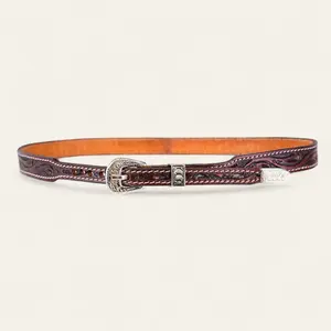 Handtooled  Hat Band - Leaves - Burbon