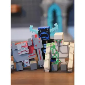 Pixel Art Iron Golem Guardian Figurine, Redstone Themed Gaming Collectible, Desktop Decor Ornament Gift for Game Fans