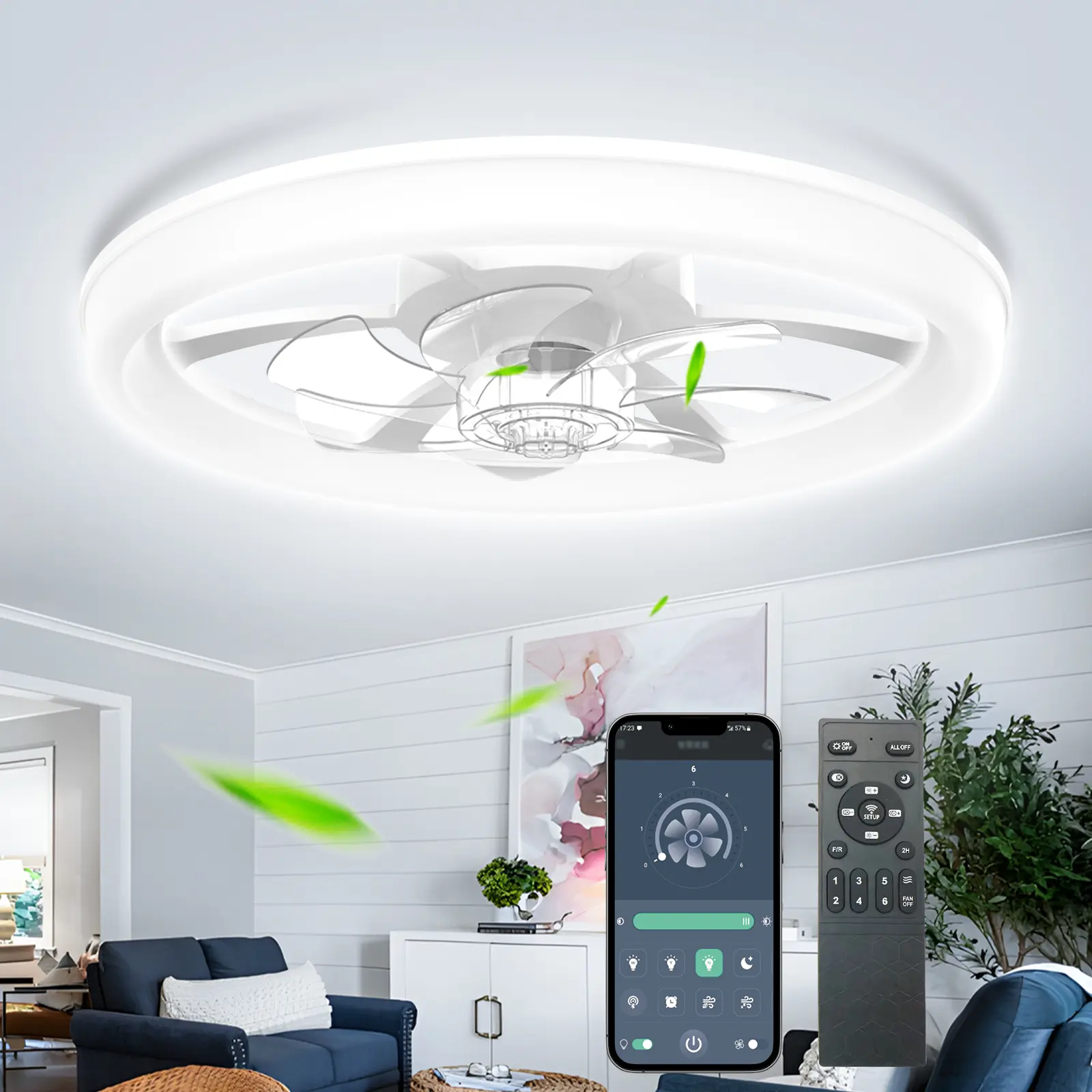 DEMILARE Modern Dimmable LED Ceiling Fan Light - 3 Color Temperatures, 6-Speed Noiseless AC Motor, Remote Control, Timer, White Fandelier for Bedroom Fan Ceiling, Living Room, Ceiling Fan Lights,home makeover,back to school shopping