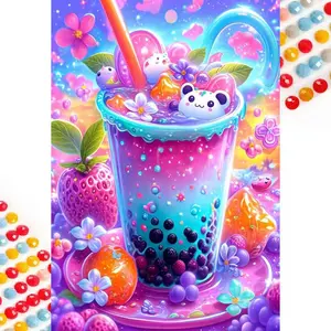 5D DIY Full Drill Round Diamond Painting - Diamond Art Painting Kit Rainbow Drink, Strawberry, Cartoon Mosaic, Canvas - DIY Home Decoration, Wall Art, Suitable for Halloween and Christmas, Birthday and Anniversary Gifts