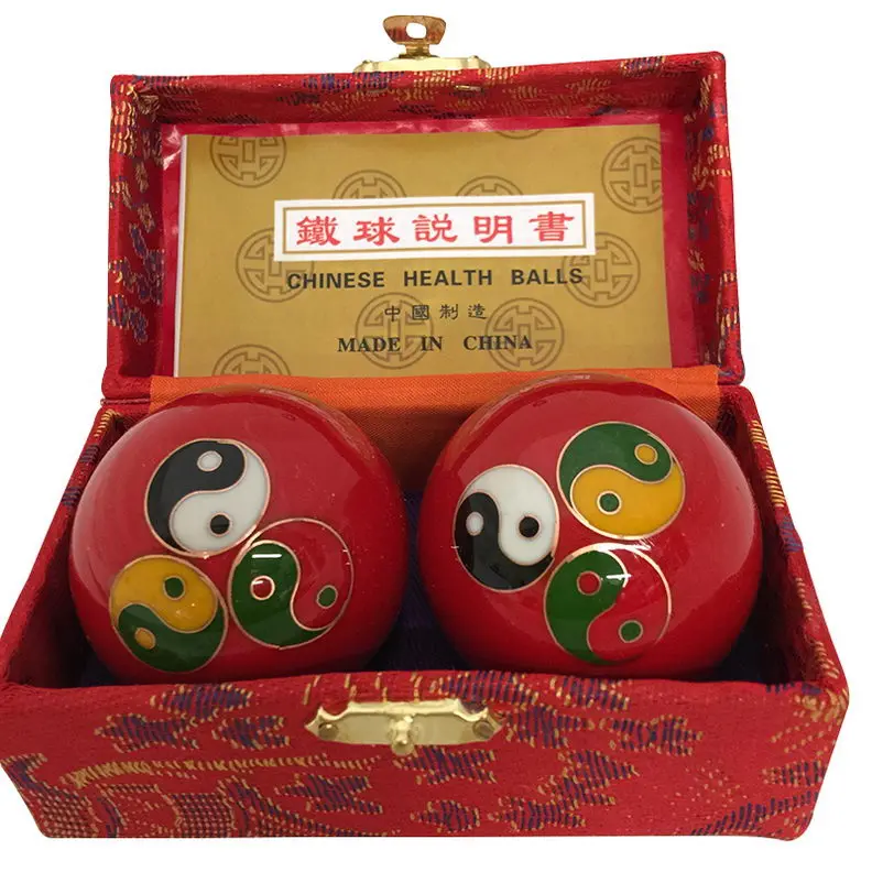 Thy Home Baoding Balls for Hand Exercise & Stress Relief, 2-Piece 1.75-Inch Red Manual Massage Tools with Jingling Sound, Body Care Gift Set in Embroidered Case, Gentle, Daily, Hand Exercises, Two Pieces