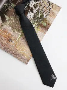 Unique Fabre's Insectarium Jacquard Tie, 2400-Needle Weaving with Silvery Thread Dragonfly Embroidery, Designer Tie with Gift Box, 6cm Ultra Narrow, Unisex Tie, Jacquard Necktie