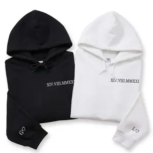 Custom Roman Numeral Embroidered Hoodie – Matching Couple Gift, Personalized Date Embroidery for Boyfriend Girlfriend, Valentine's Day