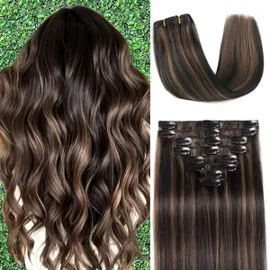 Clip in Hair Extensions Real Human Hair 18 inch 100g/3.6oz Straight Seamless Invisible Human hair Extensions Clip ins for Women Double Weft 8pcs Balayage B 2026