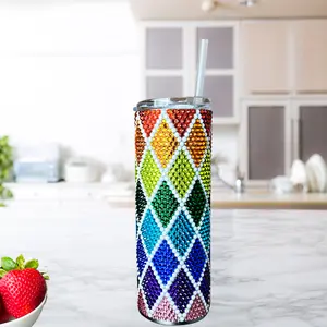 20 oz tumbler with straw & lid | Bling rhinestone tumbler | Stainless steel travel cup | Rainbow Diamonds