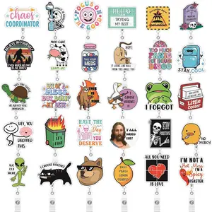 30 count Funny Badge Reel Nurse Retractable Name ID Clips Badge Holder Bulk for   Student  Assistant Coworker Office Accessories CNA Appreciation Gifts