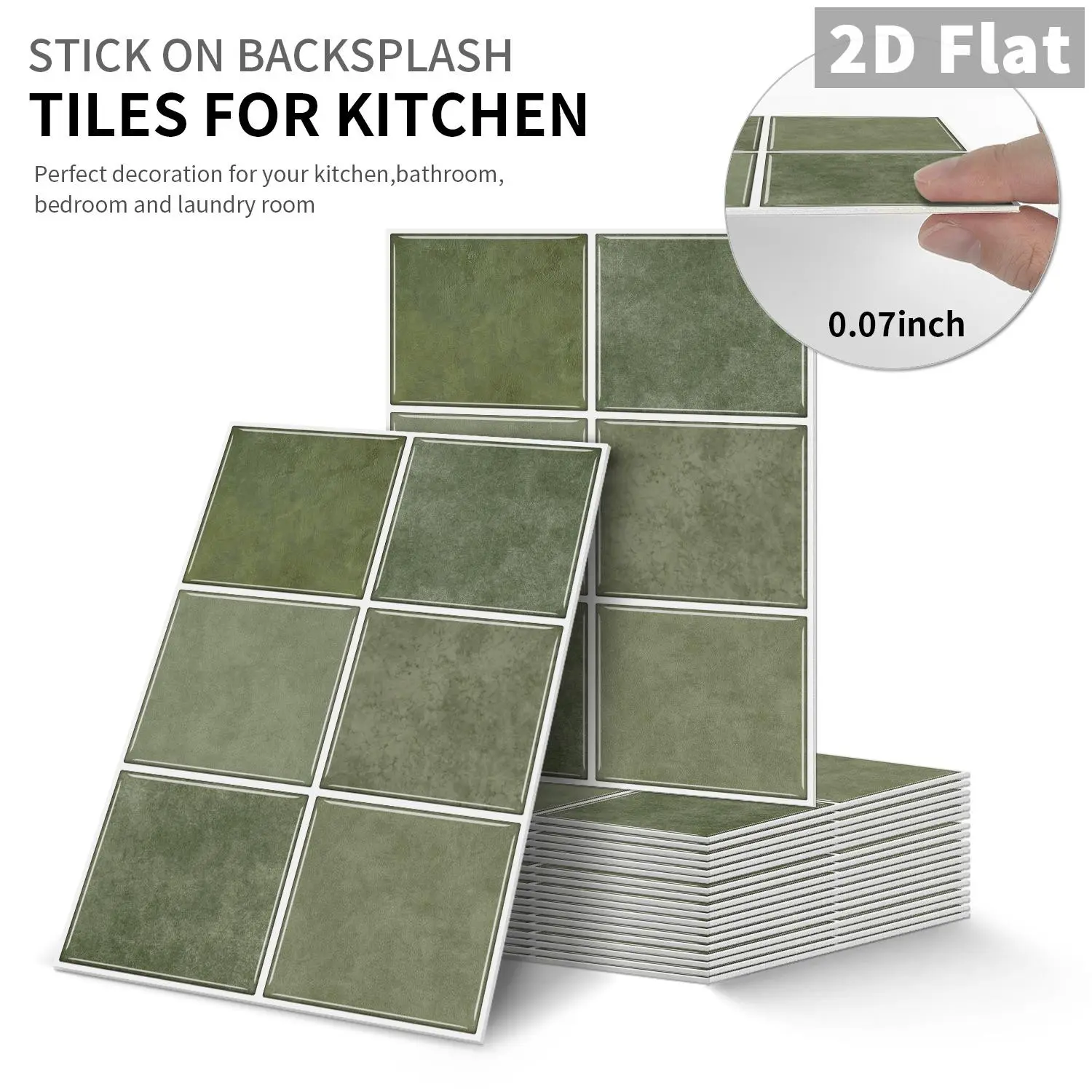 12/24PCS GST/ART Vintage Olive Green Large Square Grid PE Crystal Tile Stickers Gift Box Waterproof Oil-Proof Peel and Stick Backsplash for Kitchen Bathroom