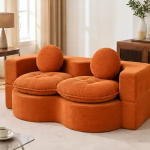 ARCH Convertible Sleeper Sofa Couch Full Size Folding Futon Corduroy Floor Foam Compression Loveseat Sofa Bed with 2 Pillows for Living Room Bedroom Apartment Guest Bed Orange, Orange Color Options, Corduroy Material, Product Weight: 68.00 lb