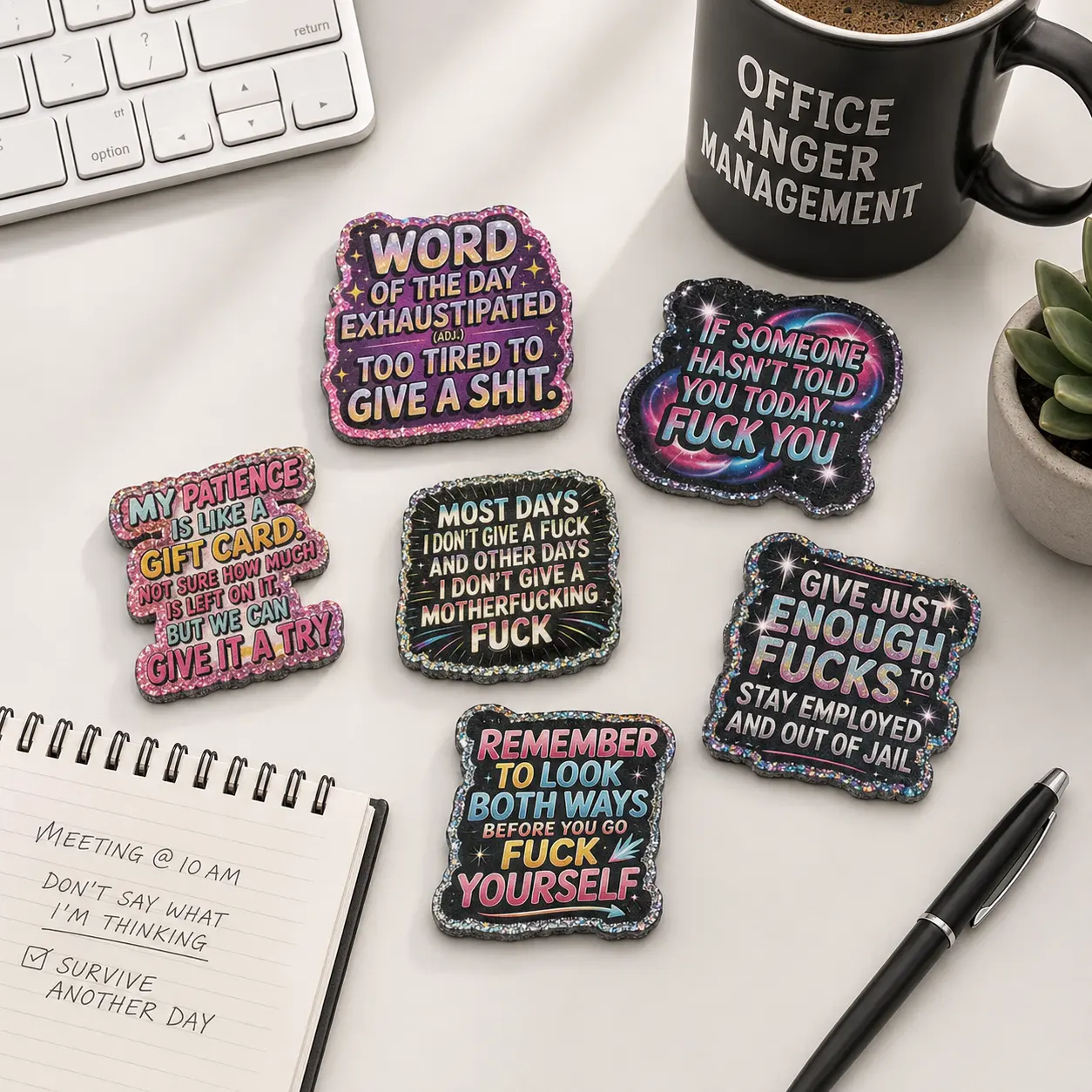 45pcs DIY Acrylic "Black Humor - Office Anger Management" Words Flatbacks for Badge Reels Pedant Keychains"Passive-Agressive"