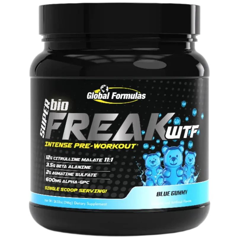 Global Formulas Super BioFreak WTF Pre-Workout | 12g Citrulline Malate 600mg Alpha GPC and BioPerine | Energy Focus Pump and Endurance Support | Available at Prime Sports Nutrition