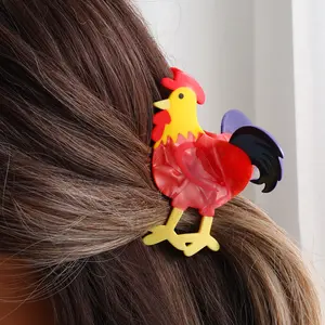 Big Rooster Hair Clip - Chicken shaped Animal Clip with Aztec Claws - New Girl Acetate Hair Clip 1PC