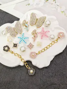 16PCS Ocean Theme Bling Mermaid Starfish ABS Shoe Charm DIY Flower Chains Decorations Rhinestone Butterfly Shoe Buckles Accessories Artificial Faux Baroque Pearls Clogs Shoe Clips Women Bubble Slippers Garden Shoes Beach Bag Ornaments Birthday Party Gifts