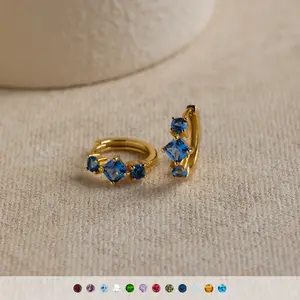 Princess Cut Birthstone Huggies by CaitlynMinimalist - Custom Gemstone Huggie Earrings - Personalized Jewelry - Perfect Gift for Her