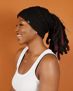 Black Satin Lined Ponytail Beanie
