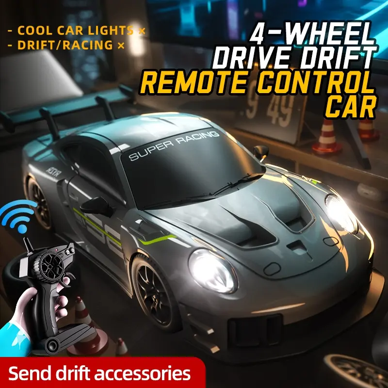 1:24 Scale Remote Control Drift Car, RC Cars, 2.4GHz, 20km/h Speed, Drifting Tires & LED Lights, Perfect Gift for Kids Aged 6+, Requires Aa Batteries