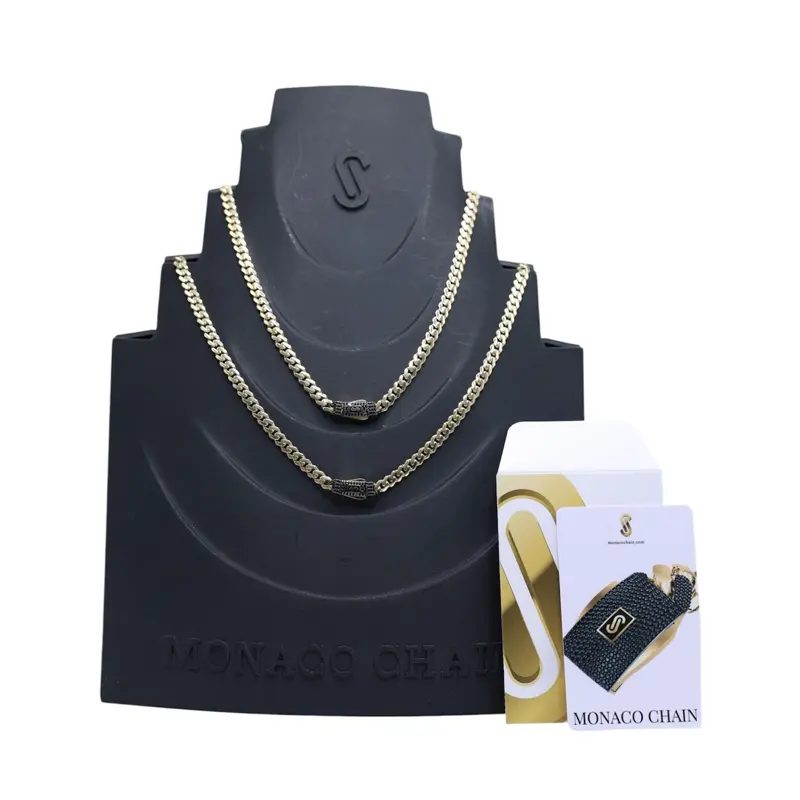 14KT Gold Monaco Chain Black Edition Necklace - 5MM Pave Certified