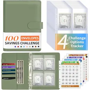 100 Envelopes Money Saving Challenge Binder, A5 Budget Binder with Envelopes and Challenge Tracker, Savings Challenges Planner Book to Save $500, $1000, $5050, $10000