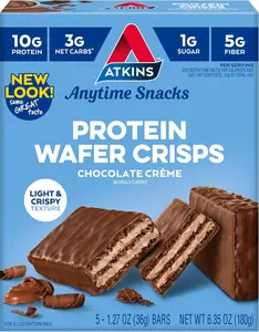 Chocolate Crème Protein Wafer Crisps, Protein Dessert, 4g Net Carb, 1g Sugar, High in Fiber, Keto Friendly, 5 Count