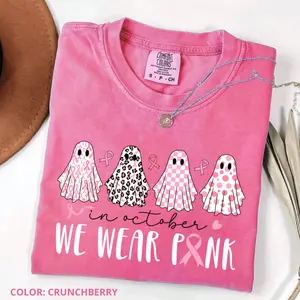 Comfort Colors Breast Cancer TShirt, In October We Wear Pink Ghost T-Shirt, Cancer Support Tee, Cancer Awareness Shirt, Cancer Fighter Gifts